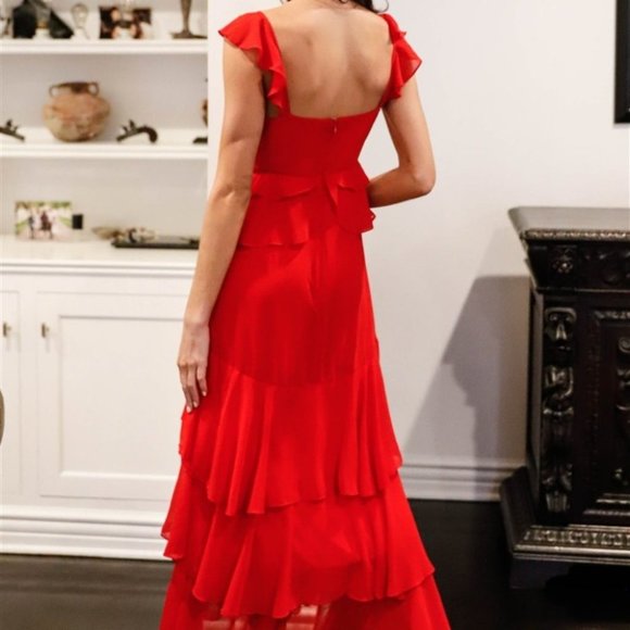 Red Sleeveless Ruffle Maxi Dress - Picture 5 of 5